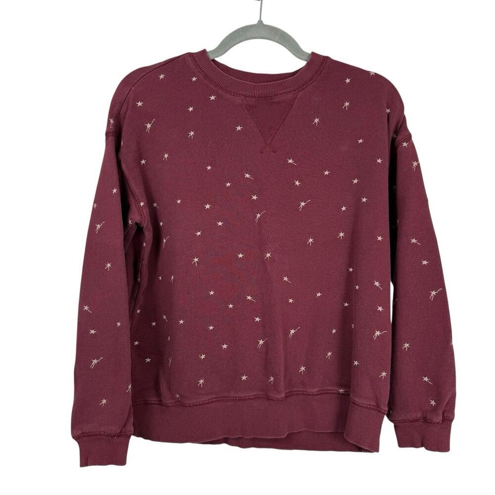 Lou & Grey Sweatshirt Womens Extra Small Red Star Embroidered Boxy Relaxed